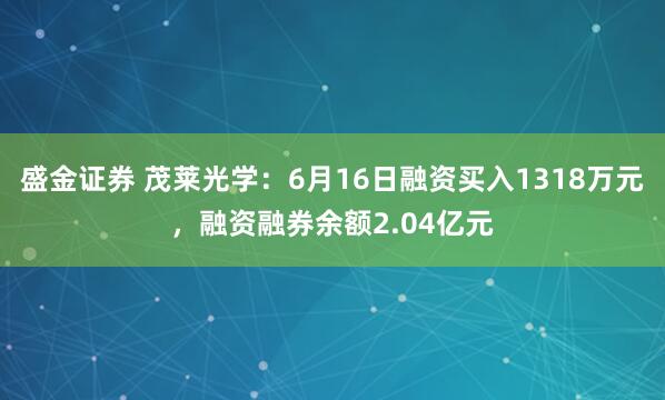 盛金证券 茂莱光学：6月16日融资买入1318万元，融资融券余额2.04亿元